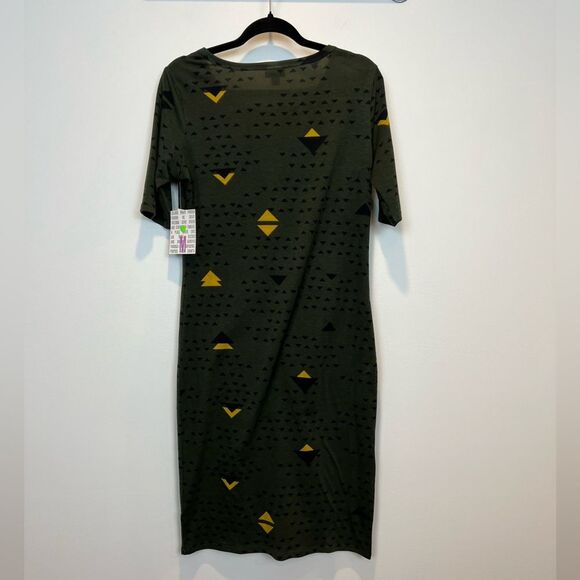 LULAROE Dress Julia Sz Medium Green yellow Black NWT - Picture 2 of 7